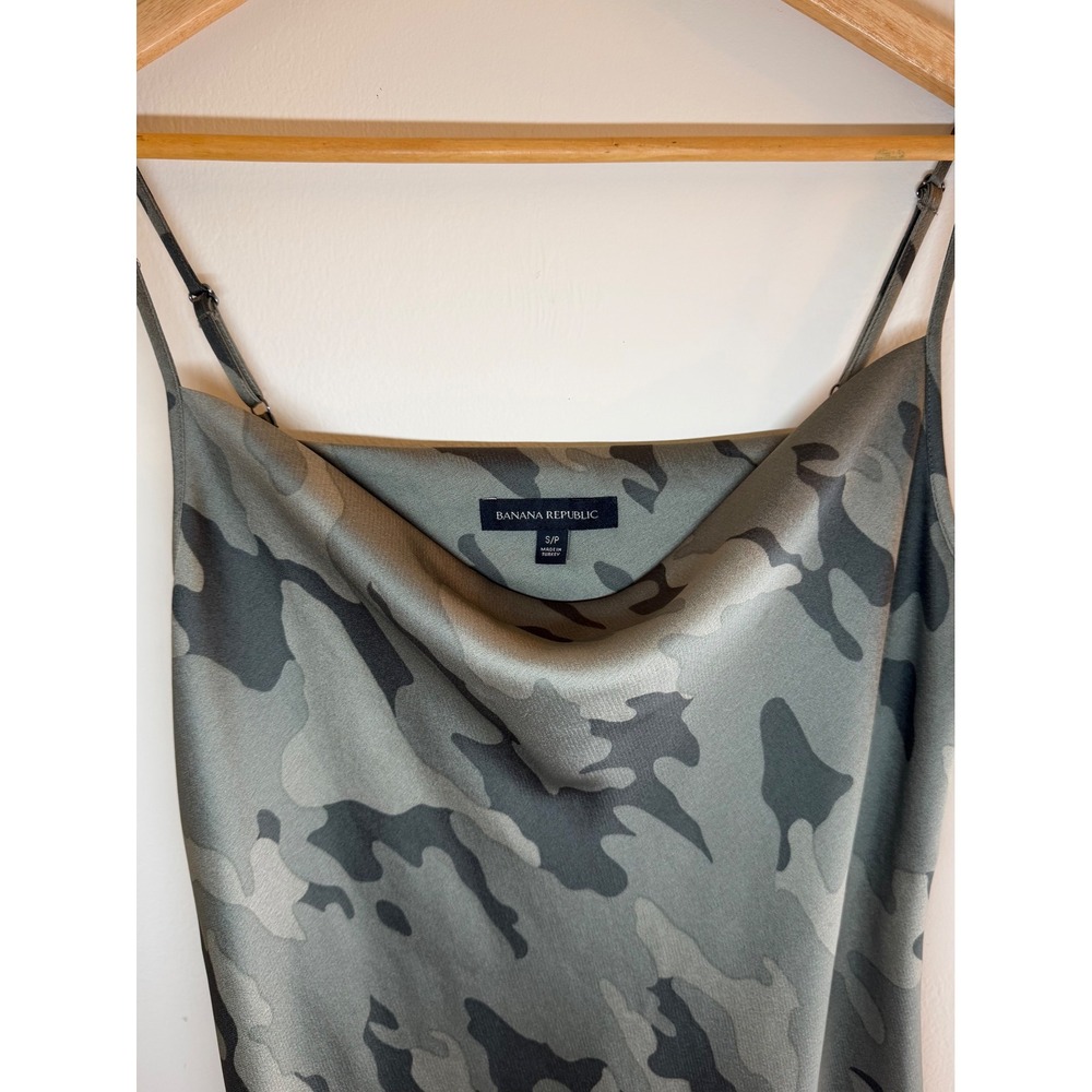 Banana Republic Camo Print Cowl Neck Midi Slip Dress Green Gray Small - Picture 2 of 7